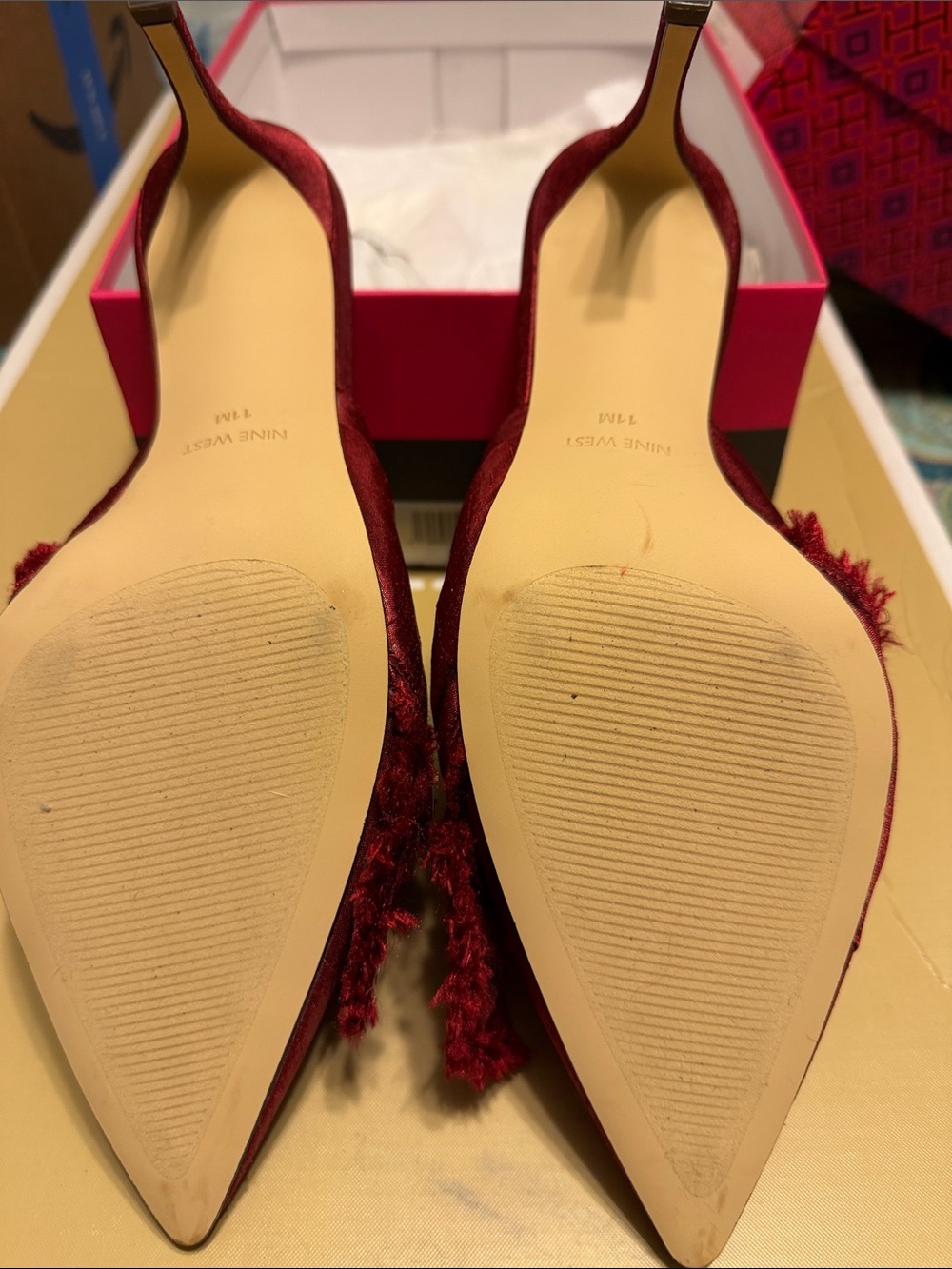 Nine West Burgundy Satin Pointed Toe Mule with Gem Accents - Picture 5 of 10